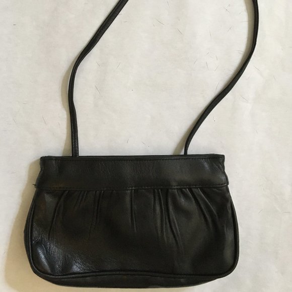 TEMMA DAHAN : BLACK Leather Convertible Clutch/Shoulder Bag - Picture 1 of 8